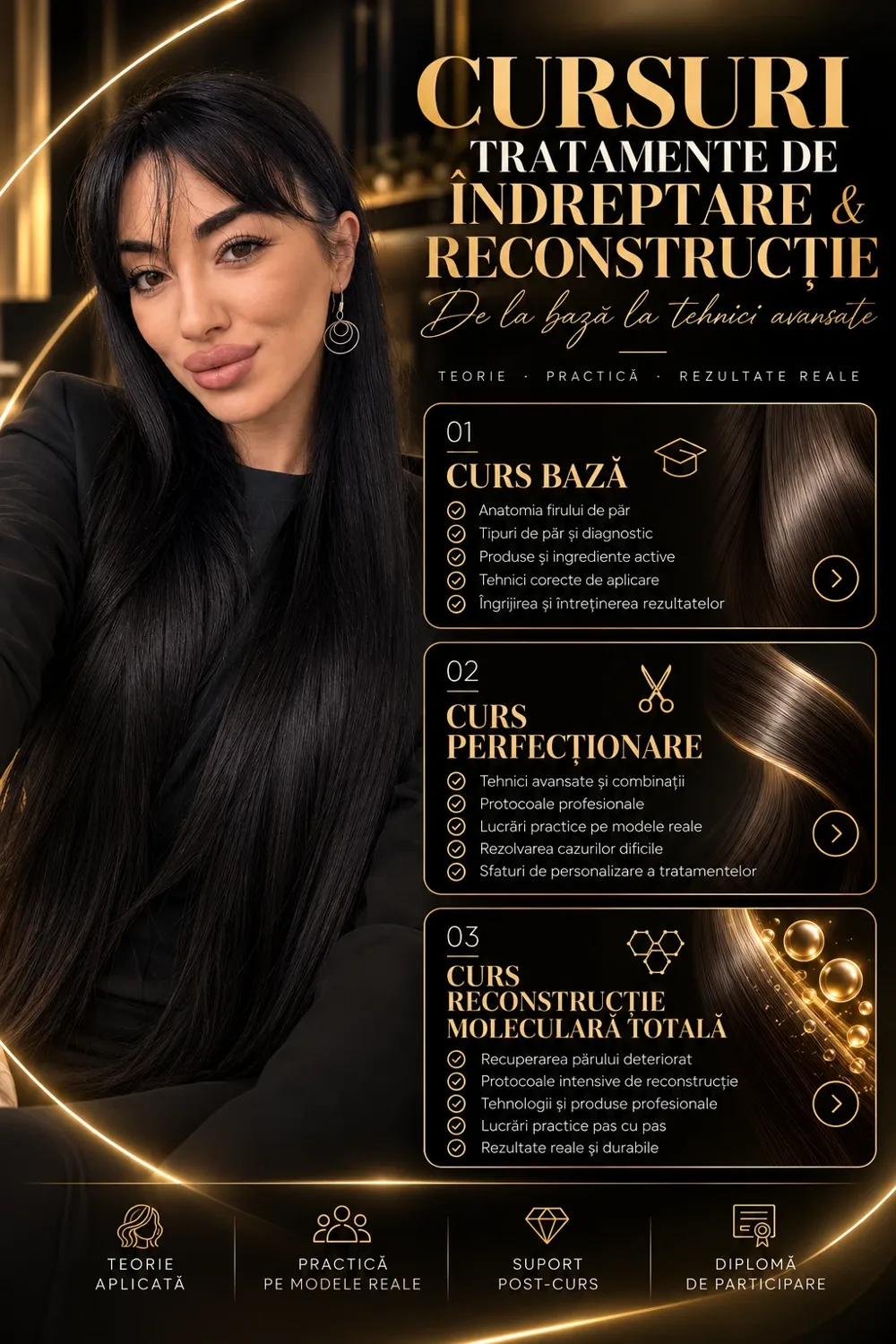 Cursuri tratamente de păr — îndreptare & reconstrucție, de la bază la tehnici avansate