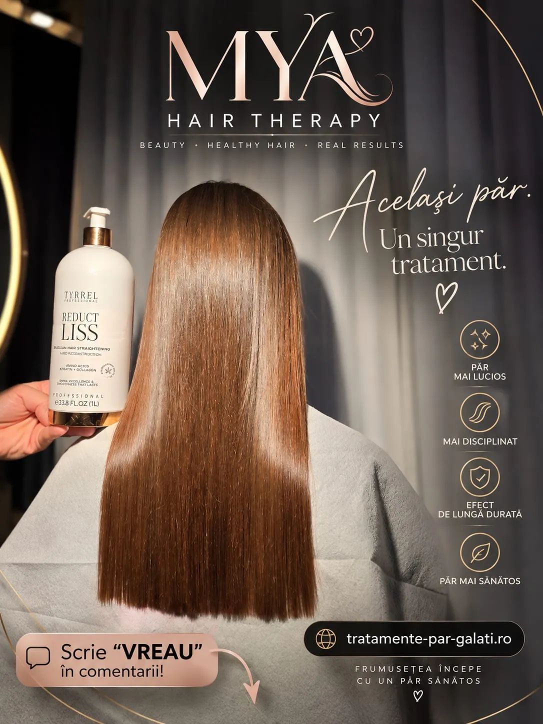 Nanoplastie la Mya Beauty Galați — același păr, un singur tratament